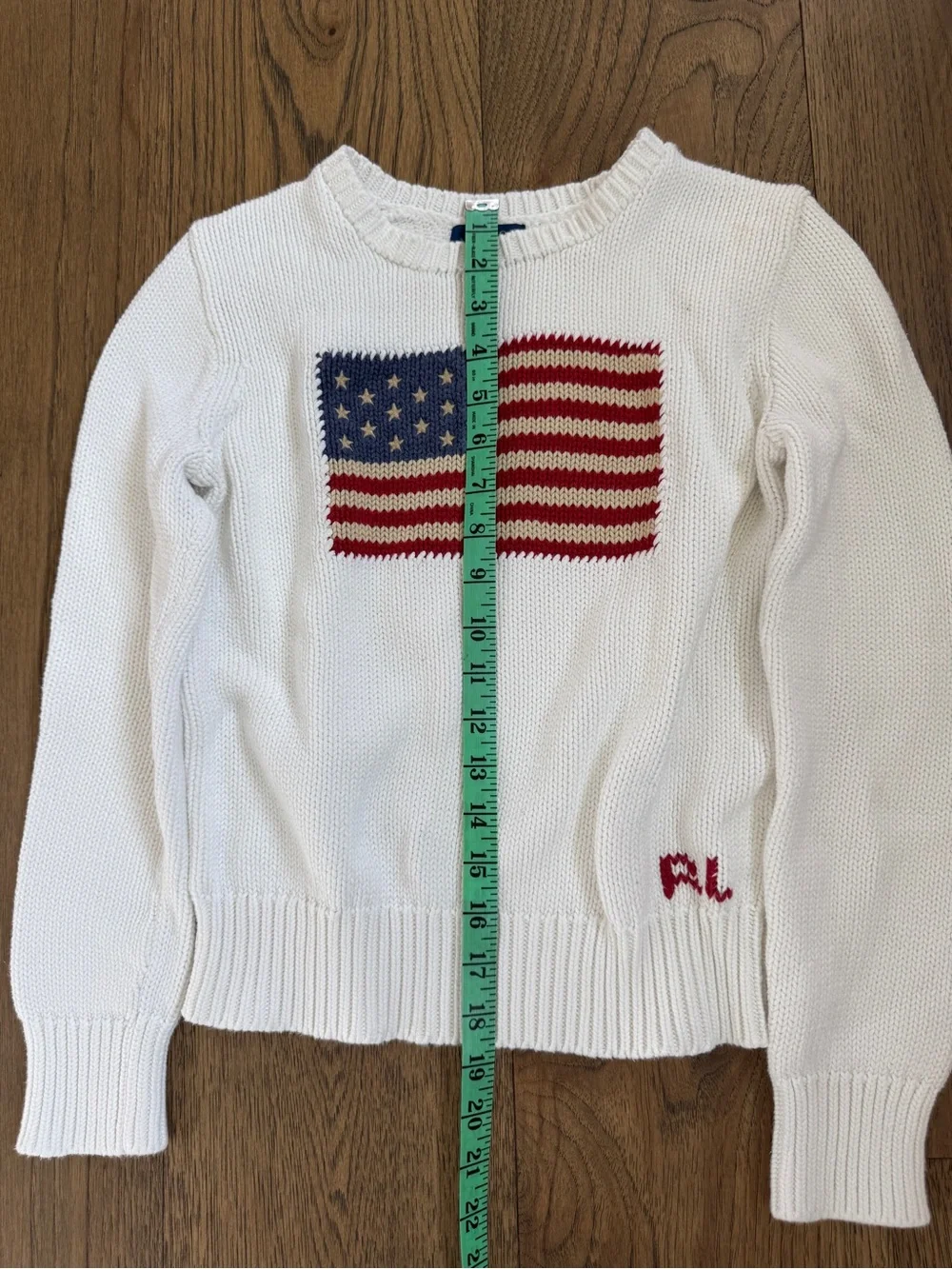 Ralph Lauren White Crewneck Sweater with Knit American Flag